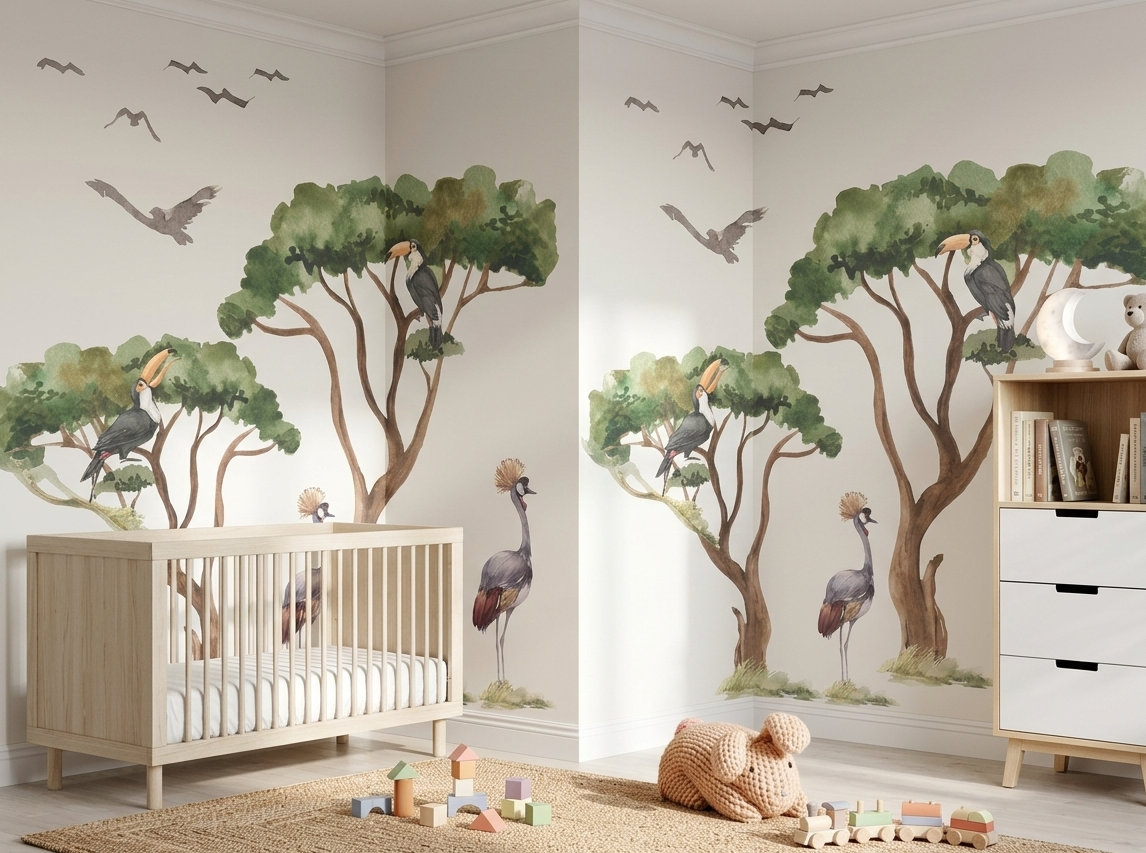 Safari Animal Tropical Savanna Tree Wall Sticker